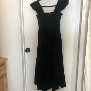 o.p.t. Tiered Velvet Green Midi Dress